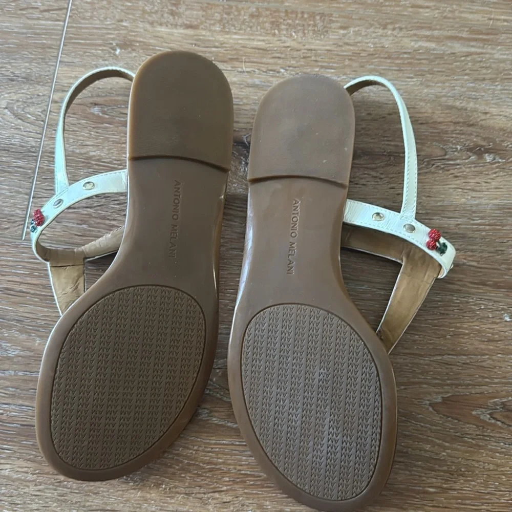 3/$20 Adorable Antonio Melani T Strap Thong Sandals with Rhinestone Cherry Trim - Picture 6 of 10